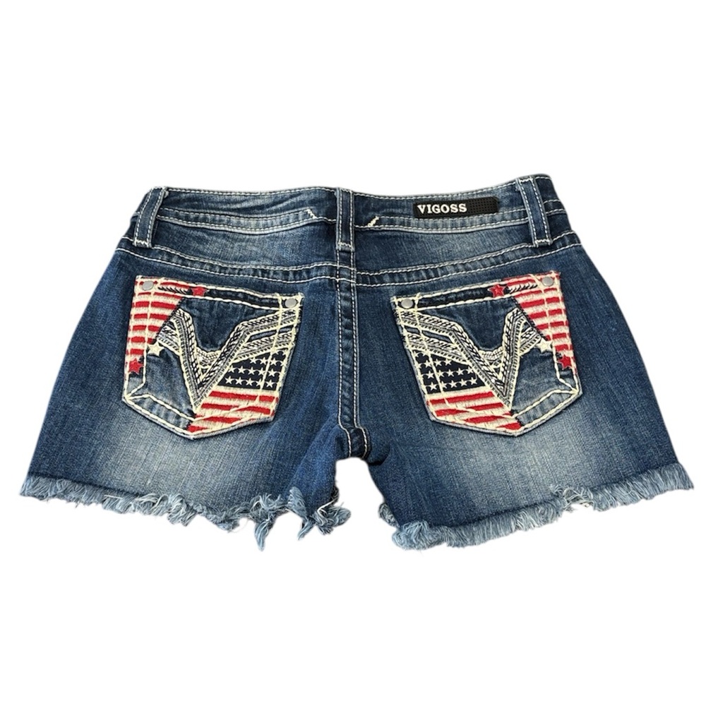 Vigoss Heritage Shorts Stars & Stripes Flag Size 4 x 3.5 Stretch Frayed Hem